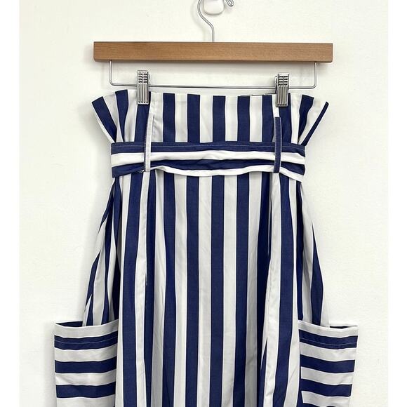 WHIT A-Line Tie Belt Pockets Midi Skirt Architectural Artsy Preppy Stripe Size 4 - Picture 9 of 15